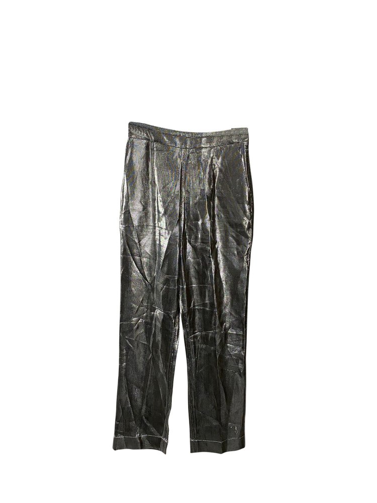 Isa Arfen Slim Fit Pants in Silver Lamé 7766523084860