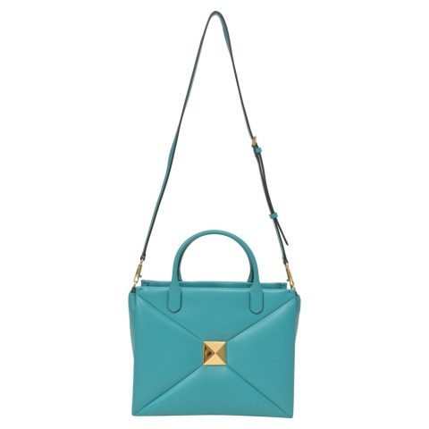 Valentino Garavani Roman One Stud Hand Bag in Turqoise Lambskin Leather 7766523805756