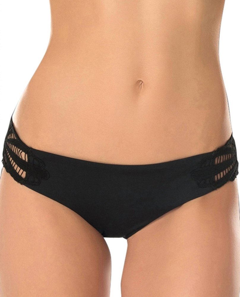 Women’s Sunburst Crochet Tab Side Hipster Bikini Bottom In Black 7676581642300