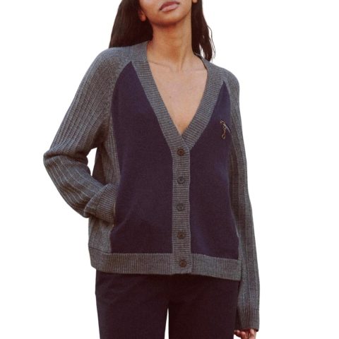Fellow Color Block Cardigan In Navy 7676580921404