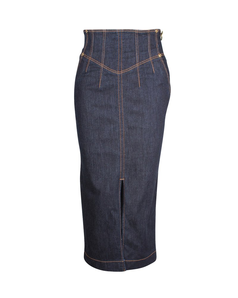 Versace Jeans Couture Midi Skirt in Blue Cotton 7766525968444