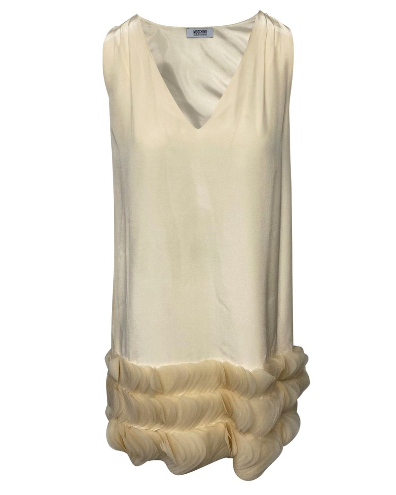 Moschino Cocktail A-Line Dress in White Silk 7766528786492