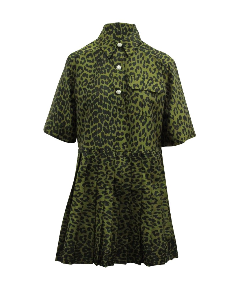Ganni Crispy Jacquard Button Front Dress in Green Polyester 7766519742524