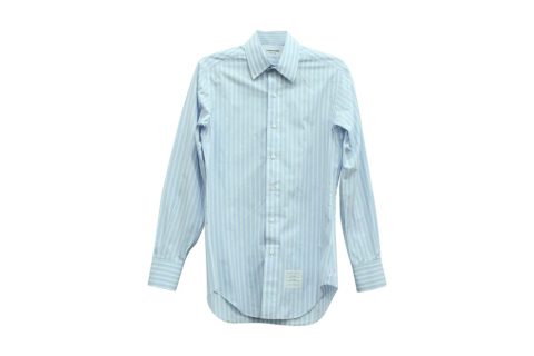 Thom Browne Stripe Long Sleeve Button Down Shirt in Blue Cotton 7766519775292