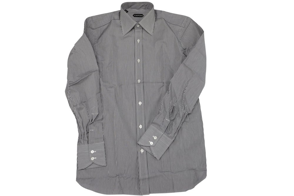Tom Ford Striped Button Down Shirt in Black Print Cotton 7766520856636