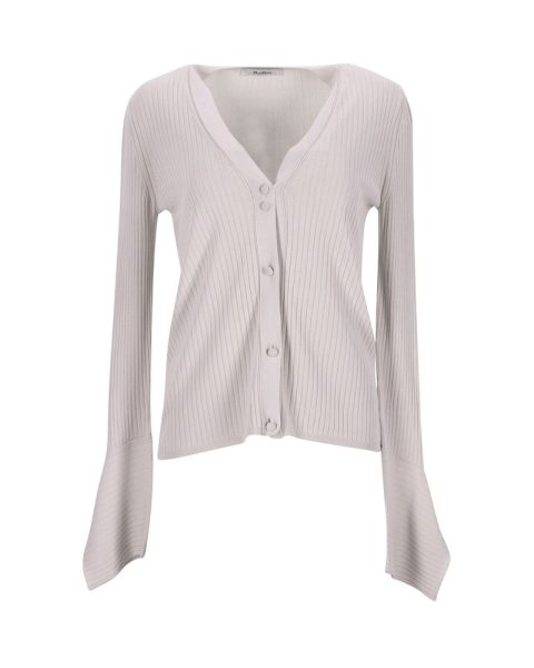 Max Mara Ribbed Knit Cardigan in Ecru Viscose 7766529114172