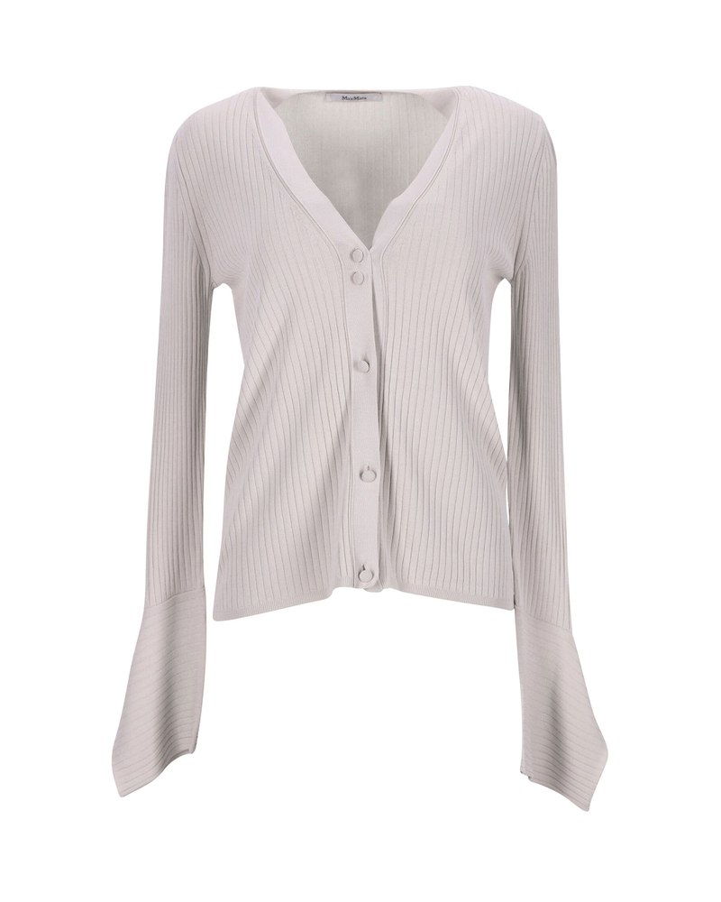 Max Mara Ribbed Knit Cardigan in Ecru Viscose 7766529114172