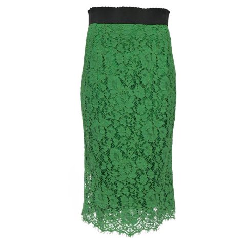 Dolce & Gabbana Lace Midi Skirt in Green Cotton 7766529310780