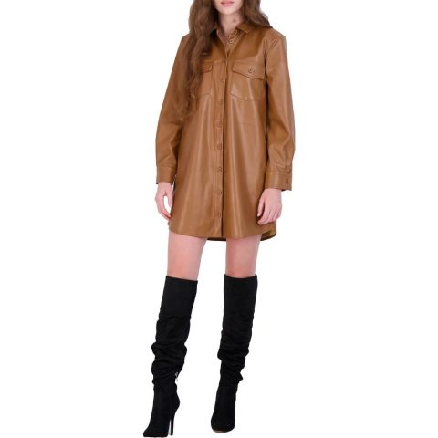 BB Dakota Vegan Leather Button Down Mini Shirt Dress