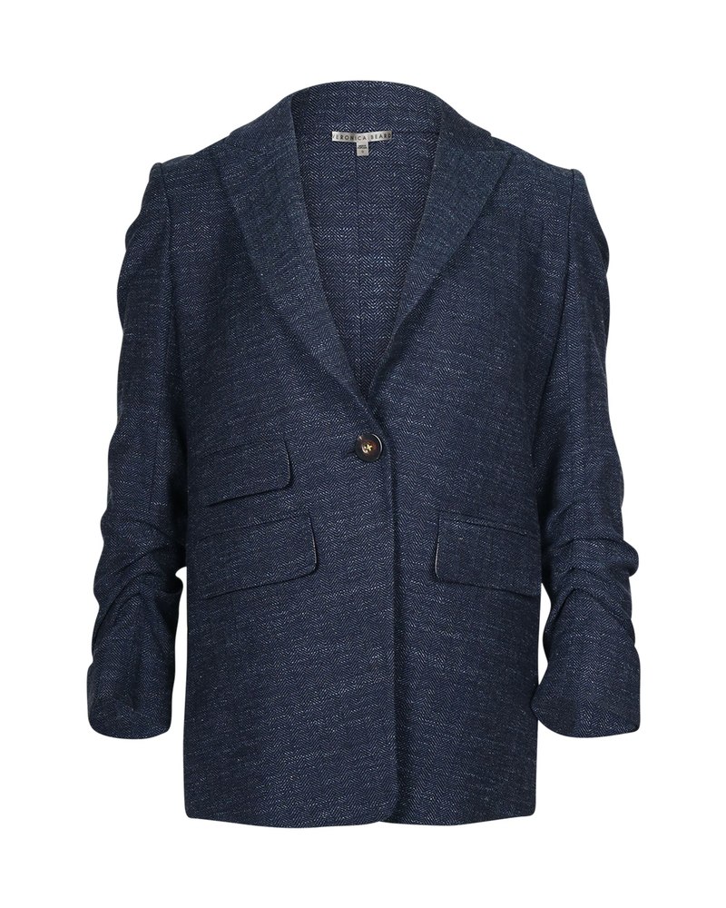 Veronica Beard Martel Dickey Herringbone Blazer in Blue Virgin Wool 7766532587580