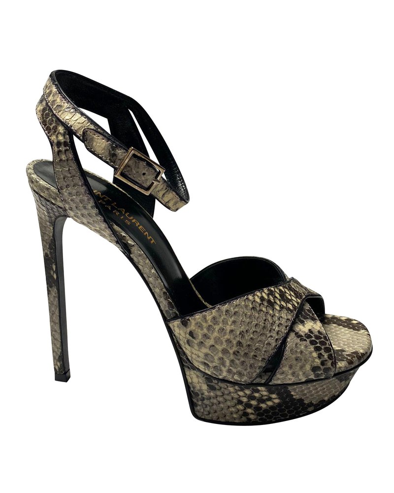 Saint Laurent Snakeskin Effect Tribute Platform Sandals in Multicolor Leather 7766532751420
