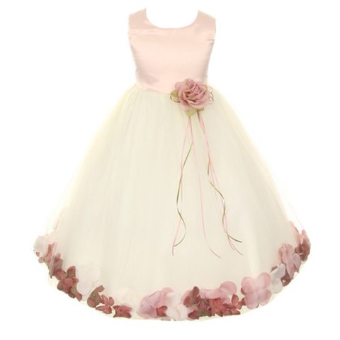 Kids Dream Little Girls Ivory Rose Satin Top No Sash Petal Flower Girl Dress 2T-6