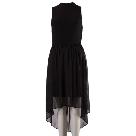 Alice & Olivia Asymmetric Hem Sleeveless Midi Dress in Black Polyester 7766535372860