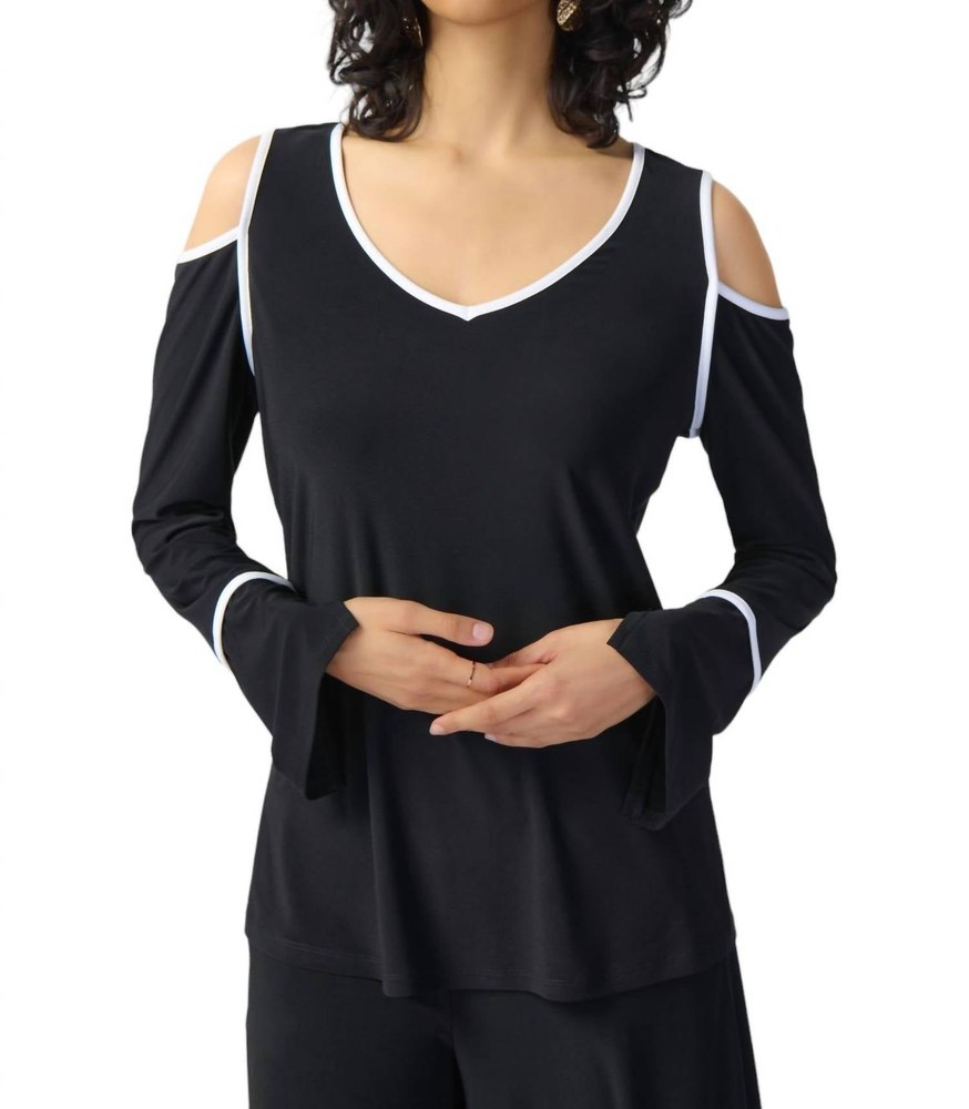 Open Shoulder Two-Tone Top In Black 7676602253372