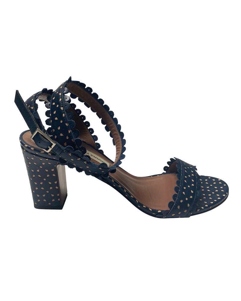Tabitha Simmons Leticia Perforated Sandals in Blue Calfskin Leather 7766537961532