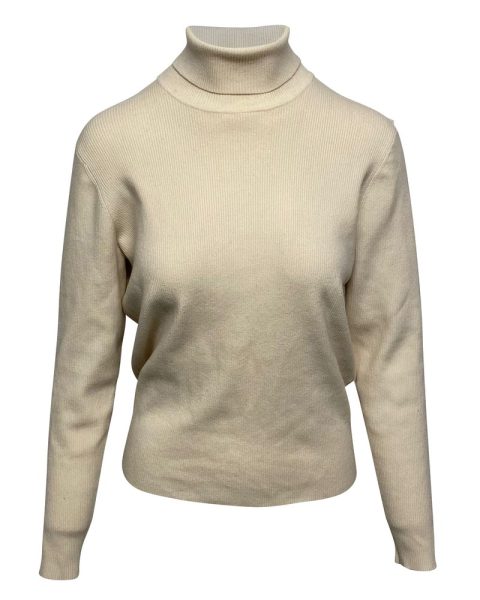 Victoria Victoria Beckham Turtleneck Button Back Sweater in Cream Wool 7766541631548