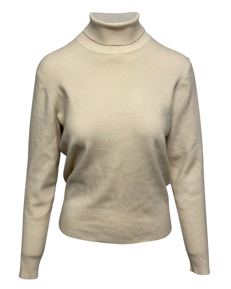 Victoria Victoria Beckham Turtleneck Button Back Sweater in Cream Wool 7766541631548