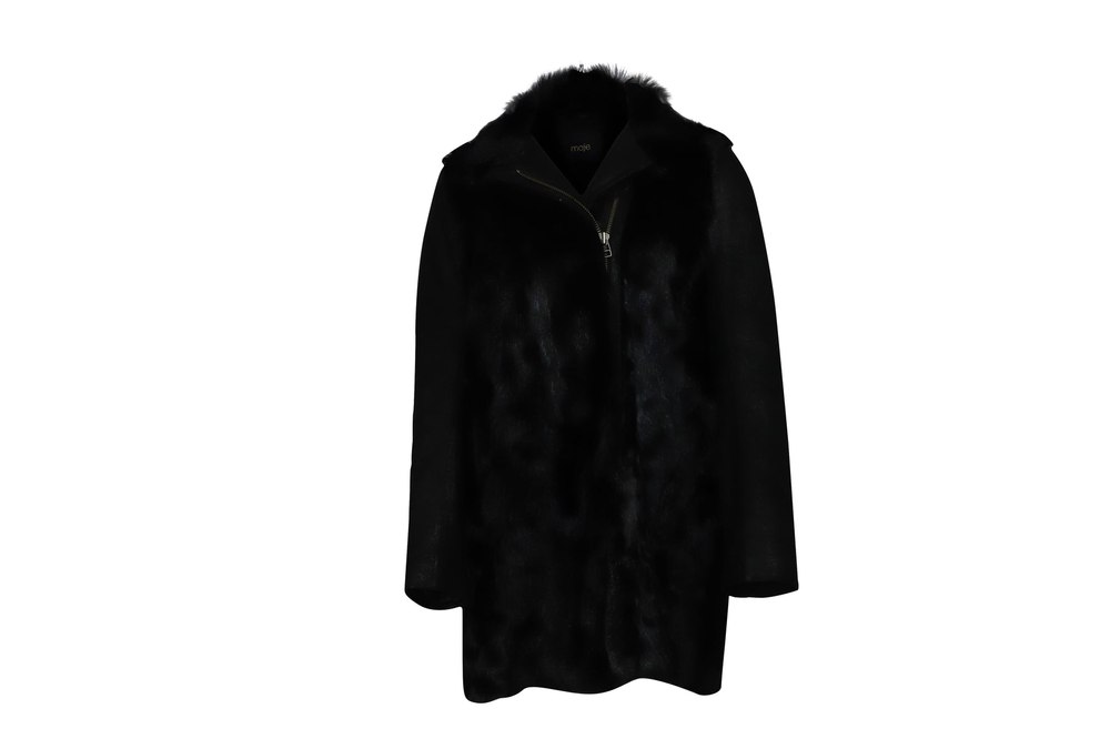 Maje Long Winter Coat in Black Fur 7766542286908