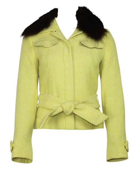 Dolce & Gabbana Tweed Belted Jacket with Detachable Fur in Yellow Wool 7766541598780
