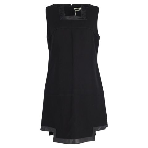 Fendi Sleeveless Leather Trimmed Dress in Black Wool