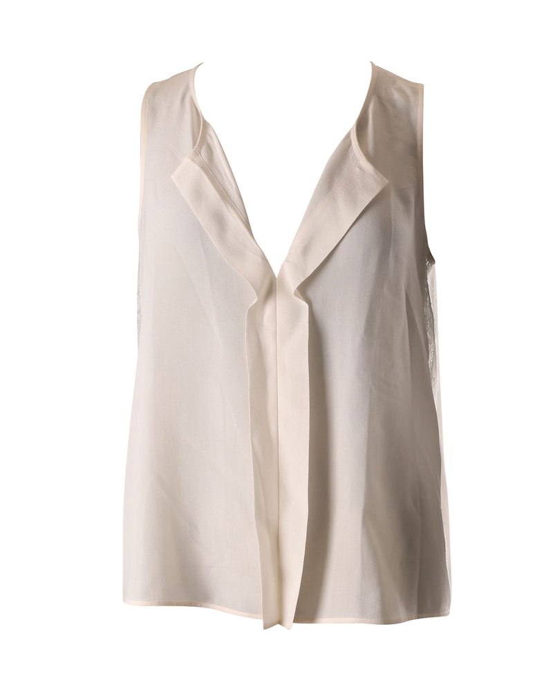 Alice & Olivia Lace Panel Sleeveless Top in Cream Silk 7766542909500