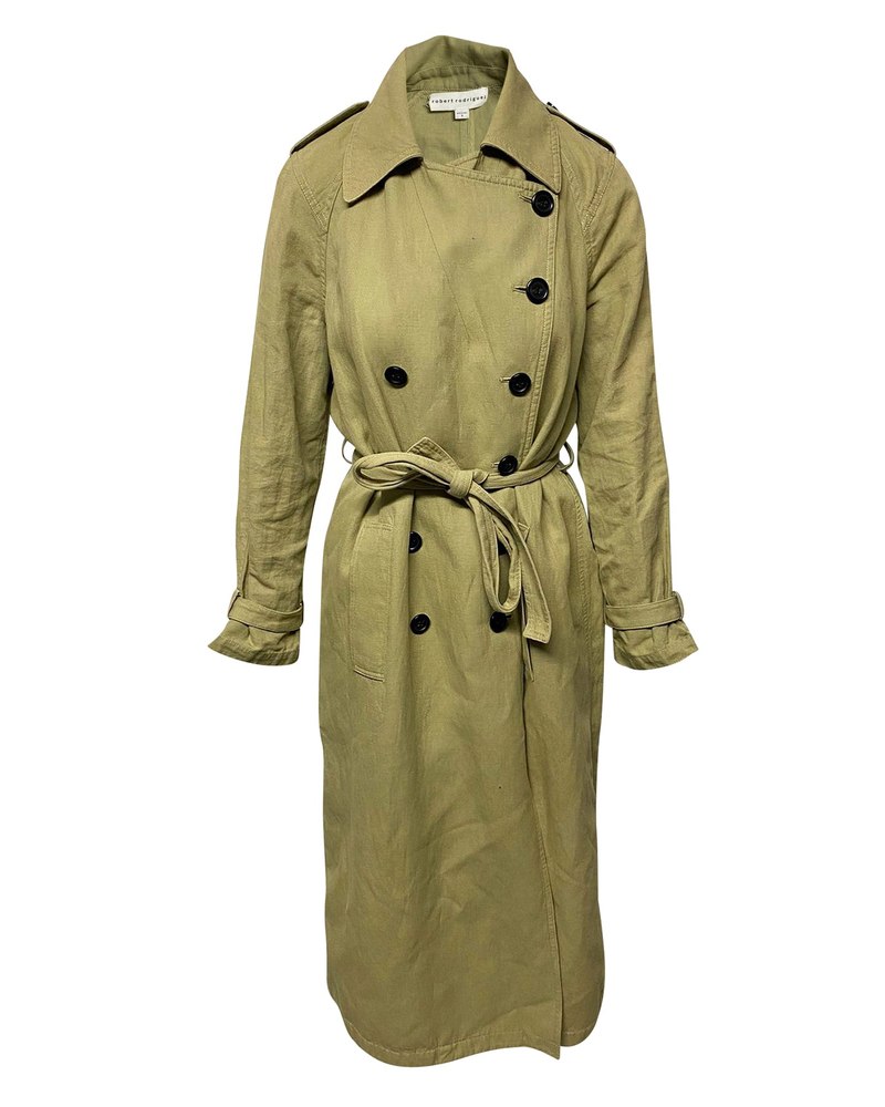 Robert Rodriguez Double-breasted Trench Coat with Sash Tie in Brown Cotton 7766543106108