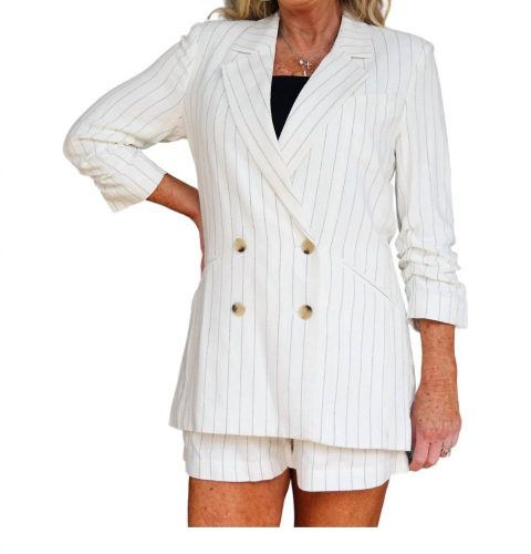 Ticket To Paradise Stripe Riviera Blazer In White 7676638167100