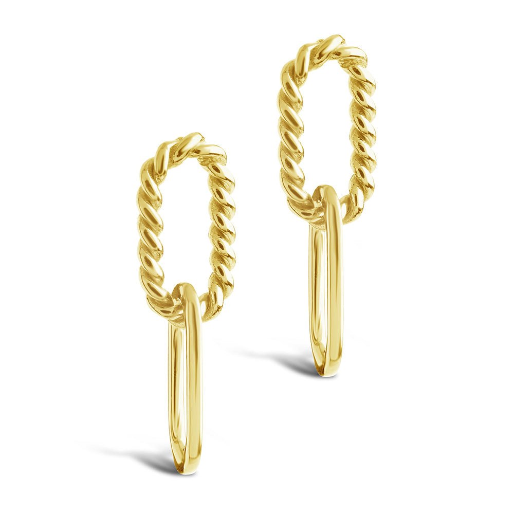 Sterling Silver Textured & Polished Interlocking Oval Drop Earrings