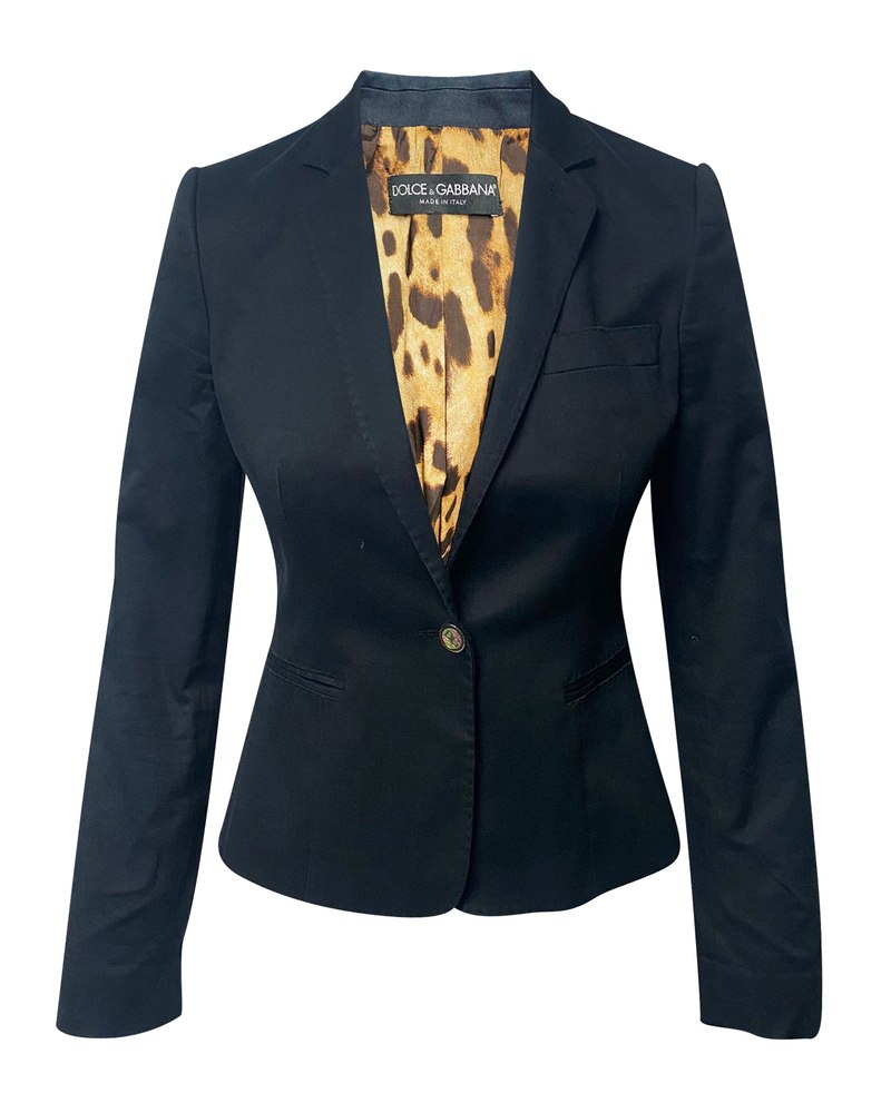 Dolce And Gabbana Leopard Print Lined Blazer in Navy Blue Cotton 7766543728700