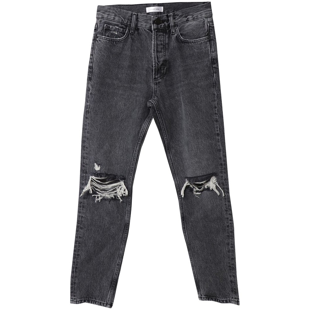 Anine Bing Distressed Cropped Jeans in Grey Cotton 7766543925308