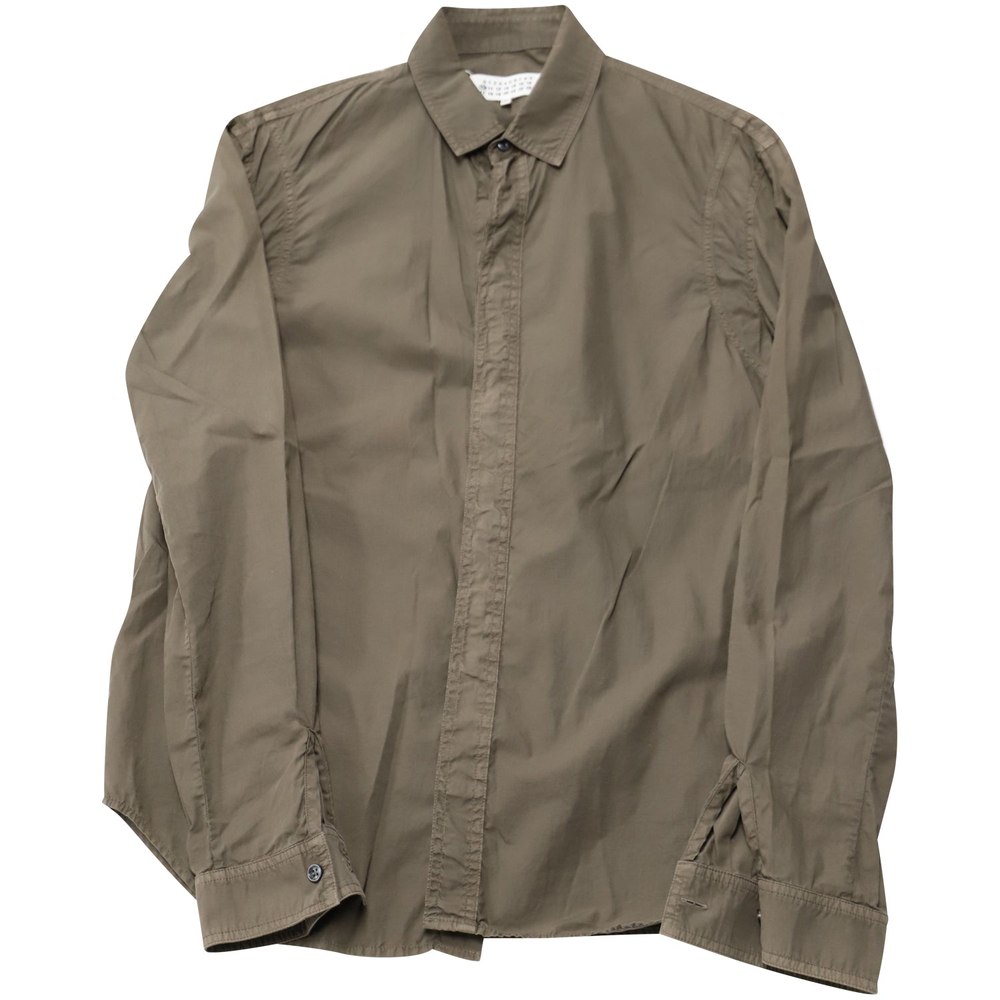 Maison Martin Margiela Concealed Placket Shirt in Khaki Cotton 7766546186300