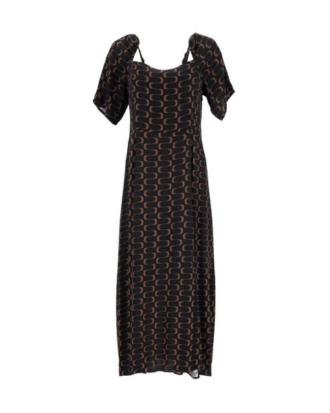 Reformation Printed Midi Dress in Black Viscose 7766545629244