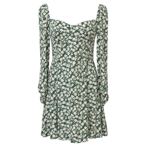 Reformation Floral-Print Mochi Mini Dress in Green Viscose 7773669556284