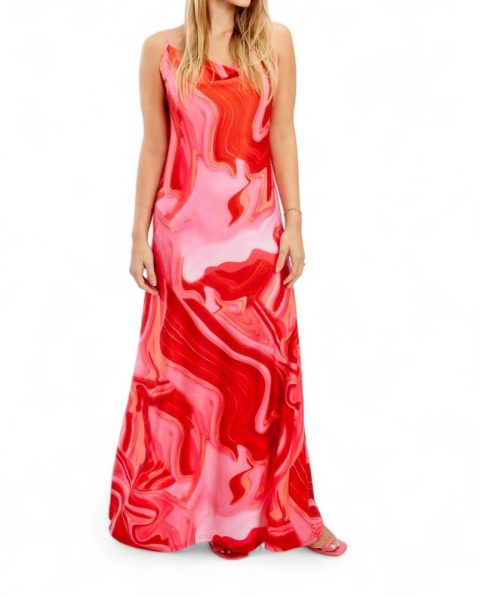 Spaghetti Strap Print Dress In Red/pink 7676650127420