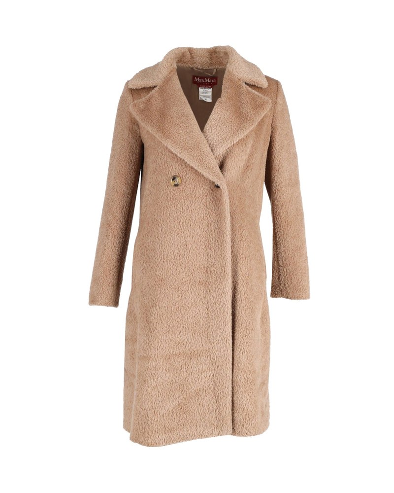 Max Mara Studio Karim Double Breasted Coat in Beige Alpaca Wool 7766562275388
