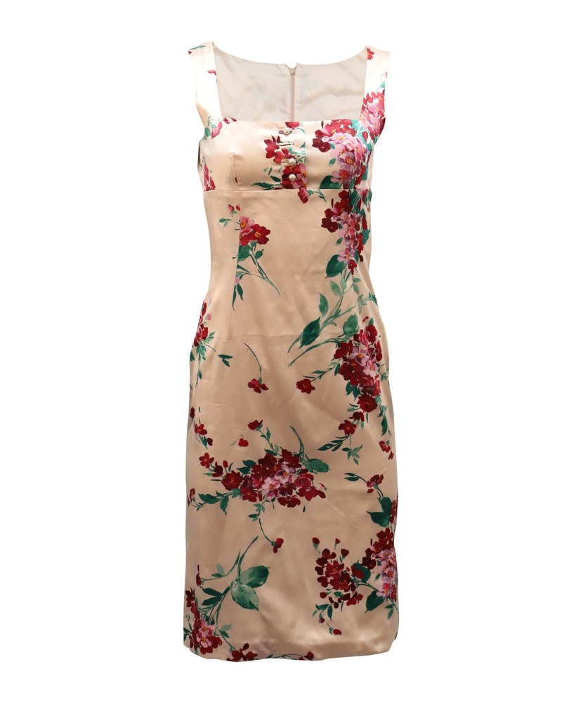 DressDolce & Gabbana Longuette Midi Dress in Floral Pint Silk 7766546022460