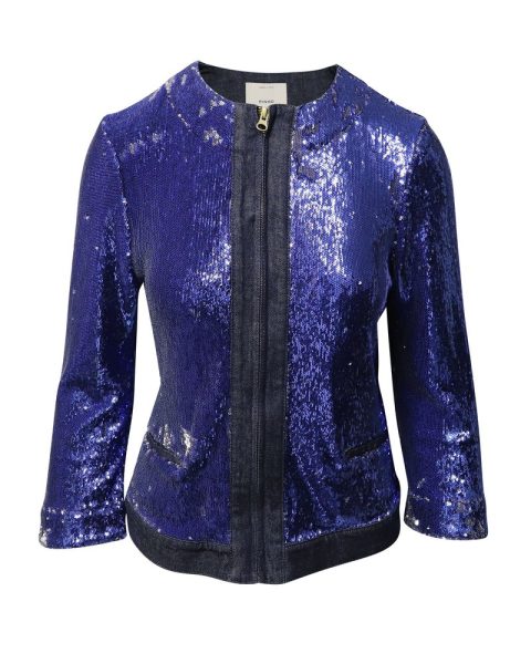 Pinko Tag Sequin Embellished Jacket in Blue Denim 7766563651644