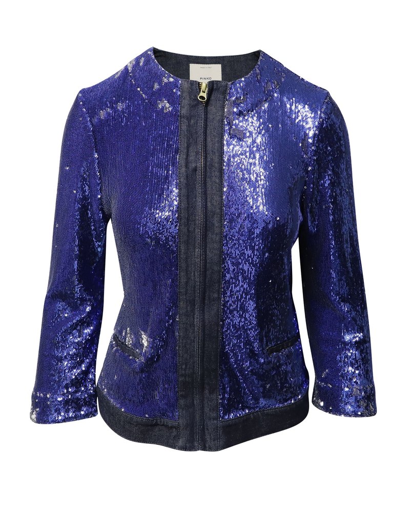 Pinko Tag Sequin Embellished Jacket in Blue Denim 7766563651644