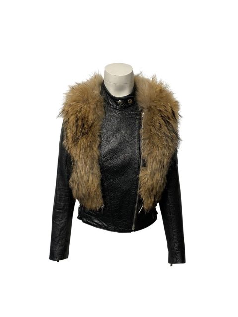 Nour Hammour Finn Racoon Jacket in Black Lambskin Leather 7766563323964