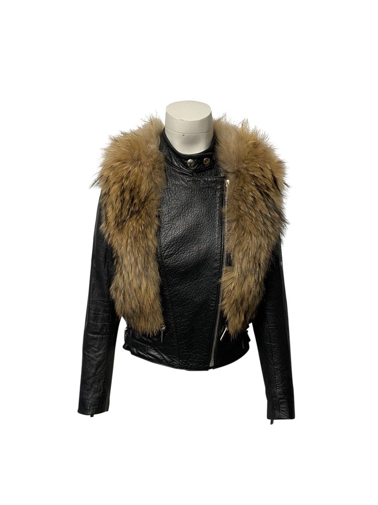 Nour Hammour Finn Racoon Jacket in Black Lambskin Leather 7766563323964