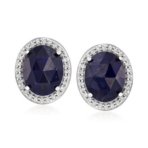 Ross-Simons Sapphire and . White Topaz Stud Earrings in Sterling Silver