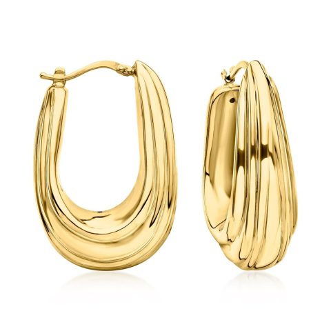 Ross-Simons Italian 14kt Yellow Gold Ribbed Hoop Earrings
