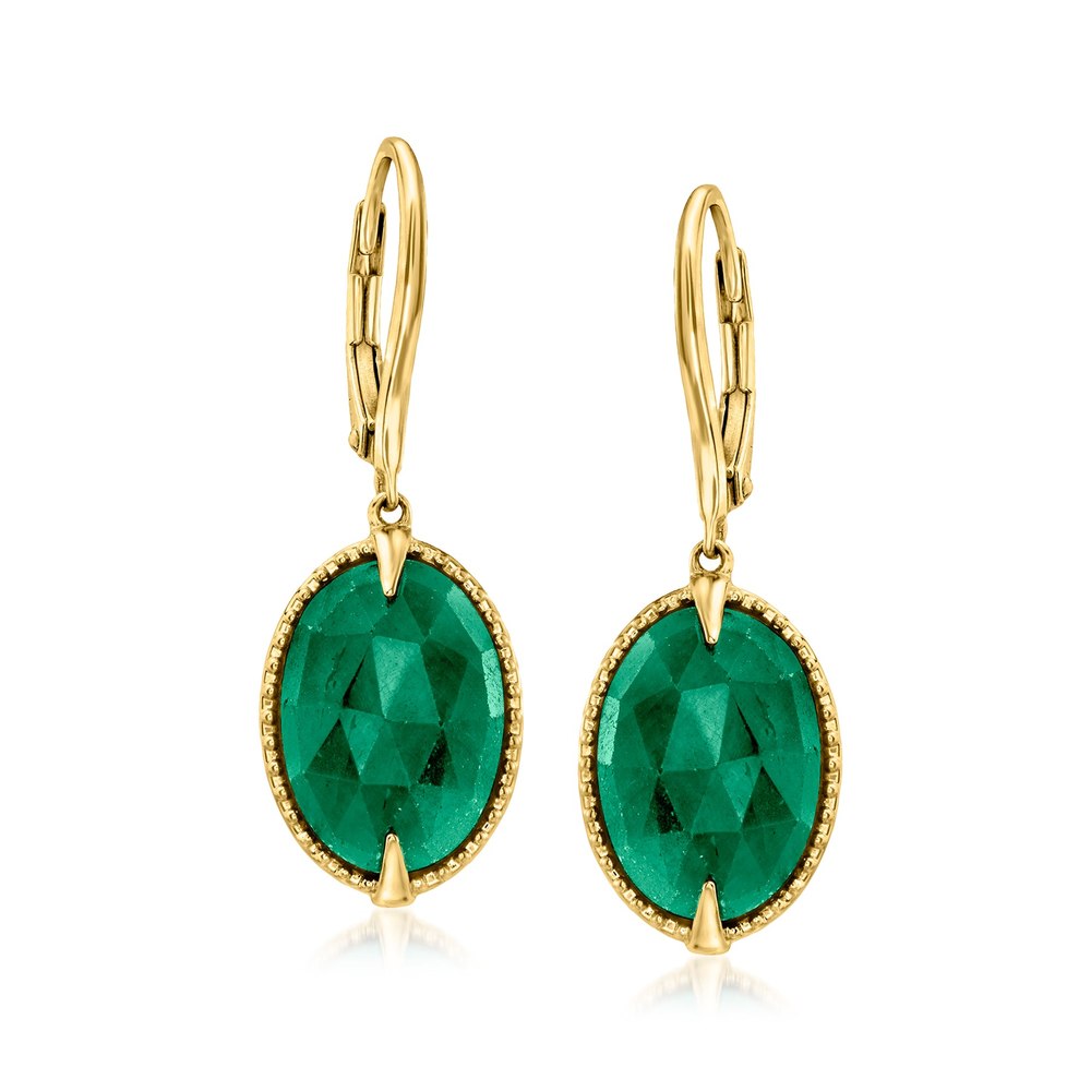 Ross-Simons Emerald Drop Earrings in 18kt Gold Over Sterling