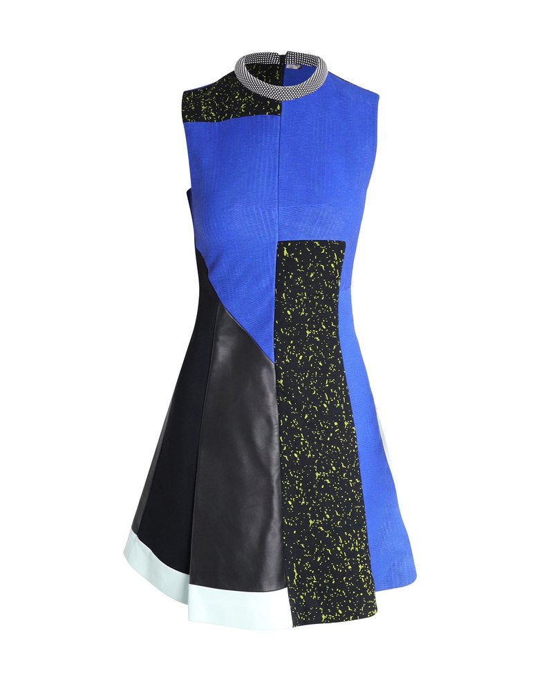 Proenza Schouler Leather Patchwork Dress in Blue Vicsose 7766566928444