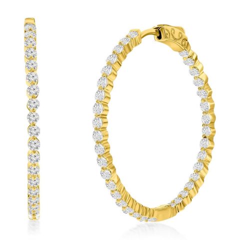 Sterling Silver or Gold Plated over Sterling Silver 35mm Inside-Outside Round CZ Hoop Earrings