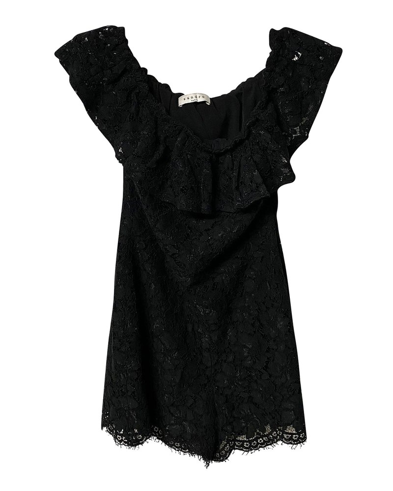 Sandro Off-shoulder Romper in Black Polyester 7766569943100