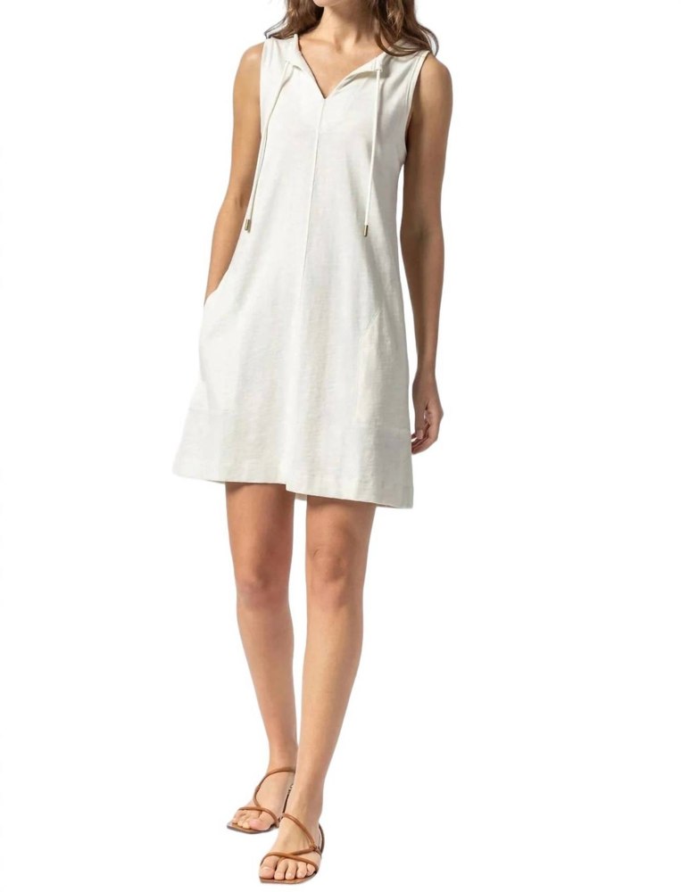 Split Neck Sleeveless Dress In Ecru 7766576005180