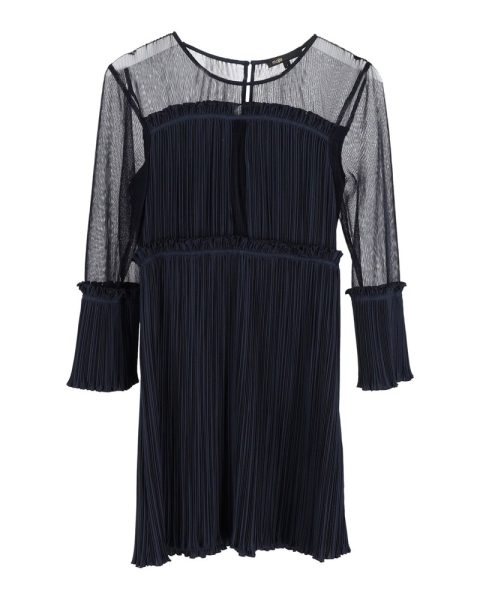 Maje Sheer Sleeve Mini Dress in Blue Polyester