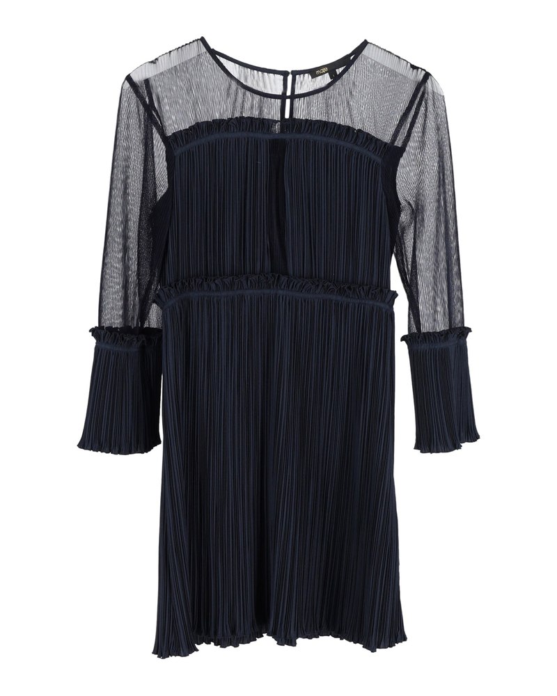 Maje Sheer Sleeve Mini Dress in Blue Polyester