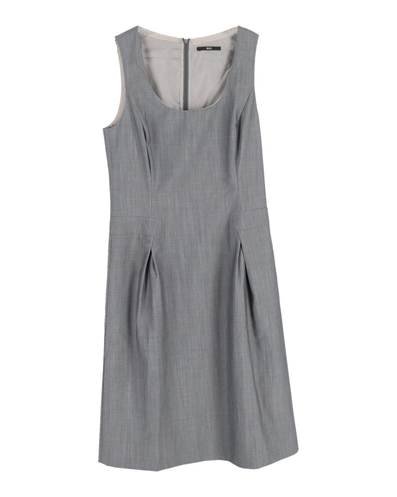 Hugo Boss Sleeveless Shift Dress in Grey Wool